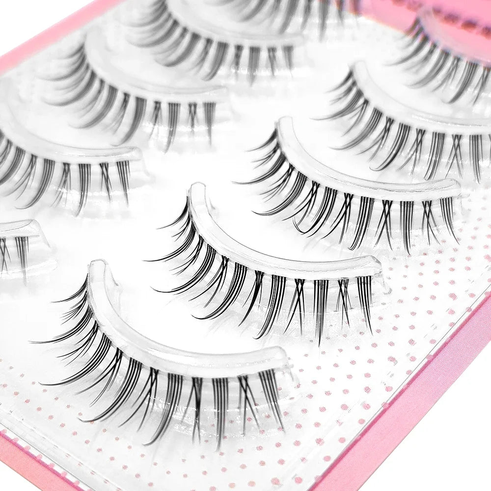 Yelix 5 Pairs Lower Lashes Strip Natural Under Lashes Small Flame Natural Bottom Eyelashes Manga Clear Band Wispy Makeup