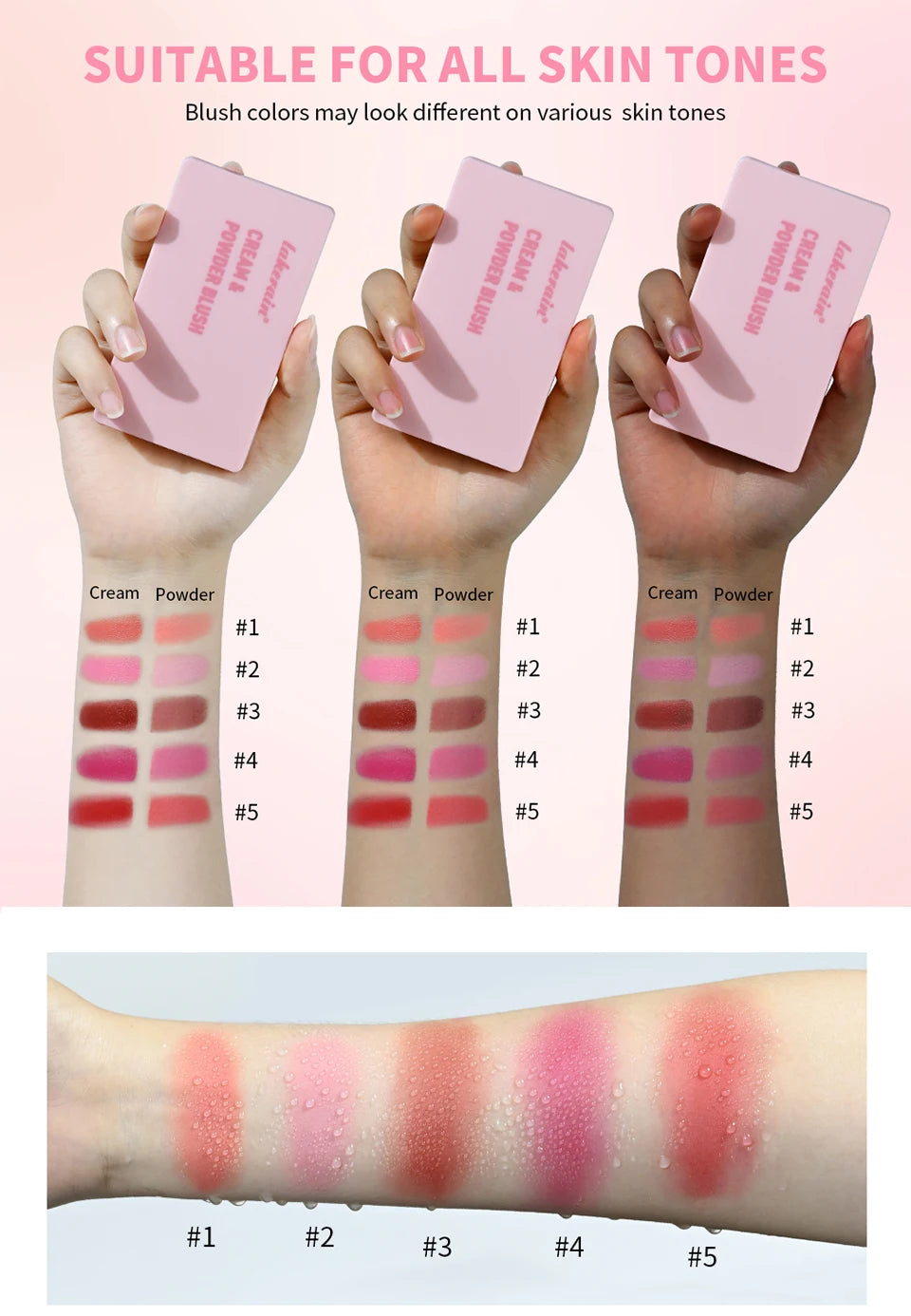 Cream & Powder Blush Matte 5Colors Dewy Rosy Blush Makeup Pan Long-lasting Wearing High Pigment Natural Matte Blush Cosmtics
