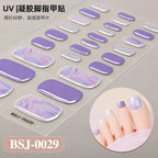 26Tips French Leopard Print UV Gel Toenail Sticker Bronzing Dye Gradient Cross-border Semi Baked Gel Nail Sticker UV Lamp Needed