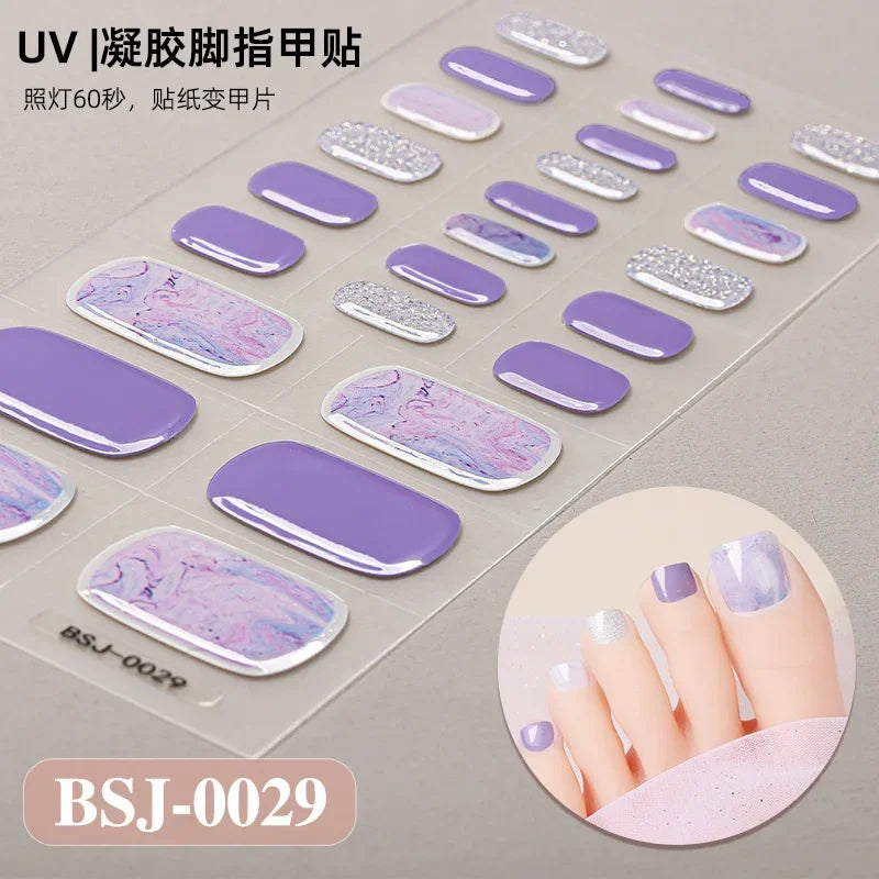 26Tips French Leopard Print UV Gel Toenail Sticker Bronzing Dye Gradient Cross-border Semi Baked Gel Nail Sticker UV Lamp Needed