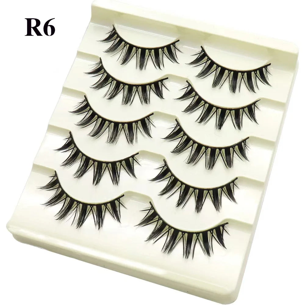 Natural Long Cosplay Makeup Cross Strip False Eyelashes Black Eye Lashes and Cat Eye Lashes 5pairs Mink Eyelashes Faux Cilios