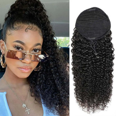 100% Human Hair Drawstring Ponytail Extension Water Wave Straight Kinky Curly Corn Wave Ponytail Clip in Ponytails Extensions