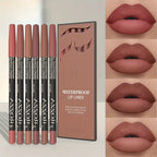 6 PCS/SET Ultra-Fine Wood Lip Liner Set - Nude Brown Collection, Velvet Matte Long Lasting Waterproof 18 Colors Lip Combo