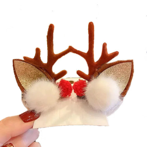 Cute Christmas 1Pair Deer Antler Hair Clip Children Featival Decoration Headwear Accessories Friends Girls Gifts Hairpin Trinket