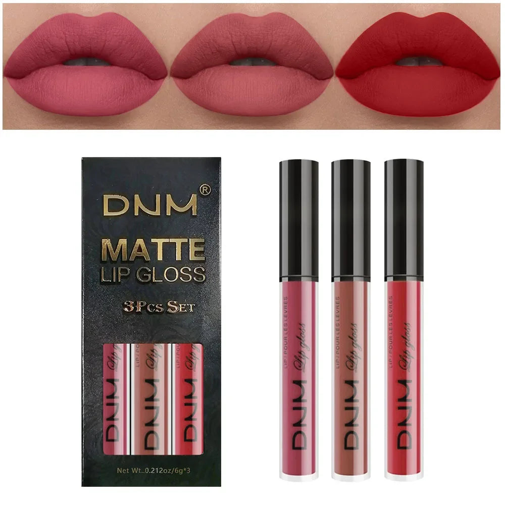 DNM 3PCS Liquid Lipstick Sets Waterproof Matte Black Blue Purple Blue Sexy Lip Gloss Long Lasting Nude Lip Tint Stain Makeup Kit