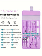 16pcs Stainless Steel Manicure & Pedicure Tool Set, Nail Care Kit, Suitable For Home, Office, Outdoor Travel, Gifts, Nail Salons, Back To School