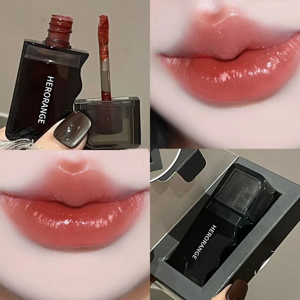 Wave Shape Green Brown Mirror Lip Tint Glass Clear Shine Lip Stain Water Light Non-Sticky Plumping Lip Long Lasting Makeup