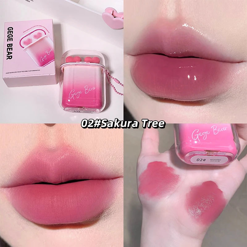 Heart Shape Glossy & Matte Lip Gloss Set Water Light Velvet Fog Labial Combination Mirror Moisturizing Plump Lips Makeup 2pc/Box