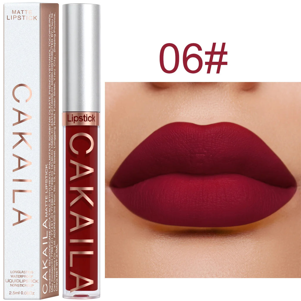 CAKAILA Waterproof Liquid Lipstick Set - Nude, Matte Red | 24-Hour Long-Lasting Lip Gloss | Suitable For All Skin Types