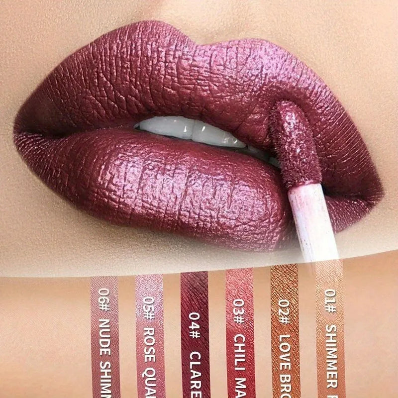 Glitter Metallic Liquid Lipstick Shimmer Easy To Color Non-stick Cup Lip Gloss Waterproof Shiny Lip Glaze Long Lasting Makeup