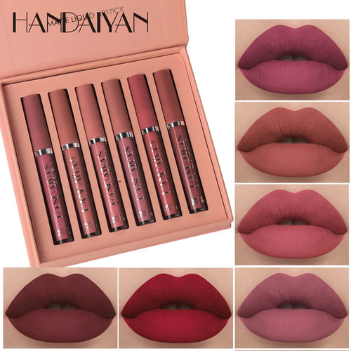 6Pcs/Box Makeup Lipstick Liquid Set Velvet Matte Gloss Lip Red Lipstick Nude Women Long Lasting Waterproof Beauty Cosmetic Kit