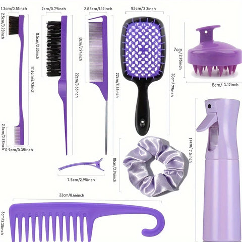 WANMEI hair comb styling set, pointed tail comb, edge brush, shampoo brush, high pressure watering can, hairpin, hairband