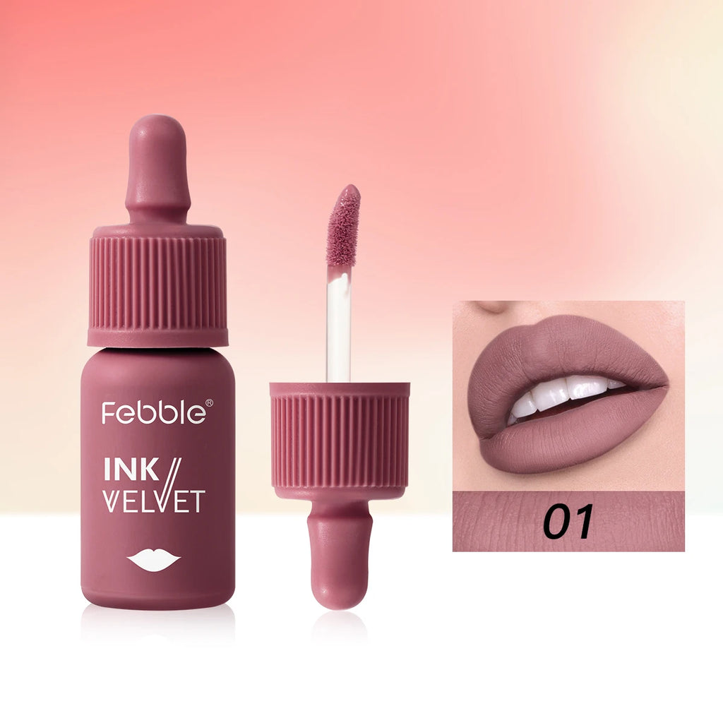 Febble 12 Color Ink Lip Gloss Matte Nude Velvet Liquid Lipstick Multifunctional Long-lasting Lip Cosmetics for Women & Girls