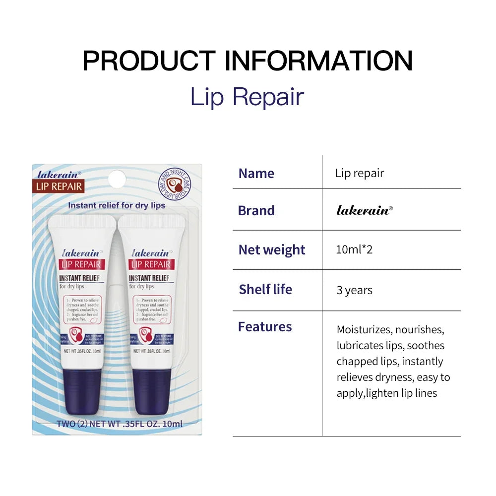 2pcs/Lot Lip Repair Gel Moisturizing Instant Relief For Dry Lips Liquid Lip Balm Paraben Free Lip Care Product Reduce Lips Line