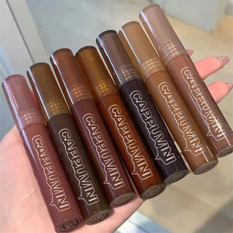Punk Dark Brown Mirror Water Lip Gloss Red Lip Glaze Transparent Glass Lip Oil Waterproof Liquid Lipstick Clear Tint Makeup