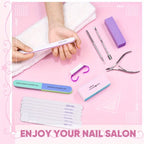 10/15pcs Professional Nail Art Kit with 100/180 Grit Files,Buffer Sponge,Brush,Scissors,Cuticle Nippers Pushers Gel Polish Tools