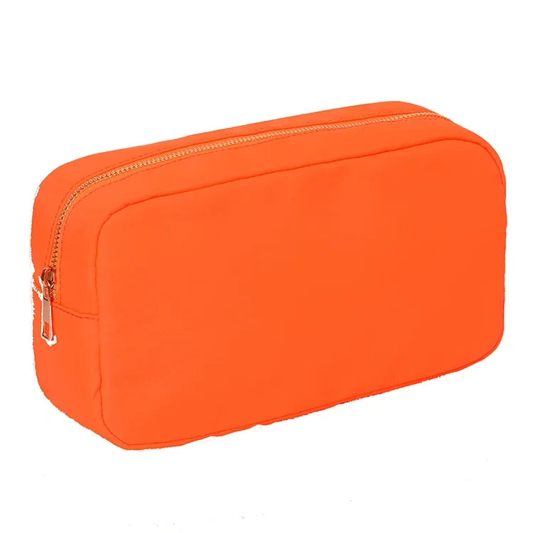 Letter Patch Custom Travel Cosmetic Bag Personalized Nylon Pouch Toiletry Bag Chenille Patch Makeup Toiletries Girl Cosmetic Bag
