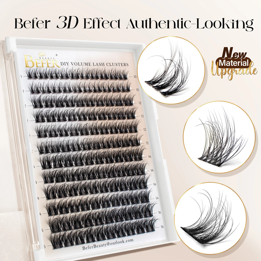 Befer 144pcs Lash Clusters 3D Natural Fluffy Cluster Lashes DIY Lash Extension 10-16mm Hight Quality Soft Super Thin Band Makeup