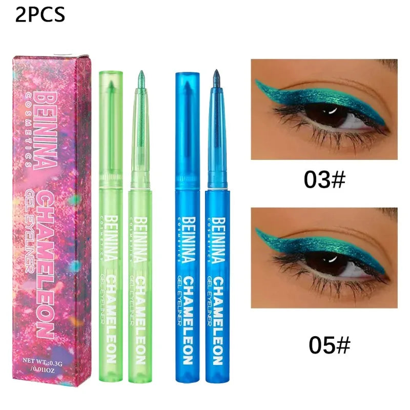 Shiny Chameleon Metallic Green Eyeliner Gel Stick Smooth Multicolor Eye Shadow Pearlescent Polarized Glitter Eyes Pigment Makeup