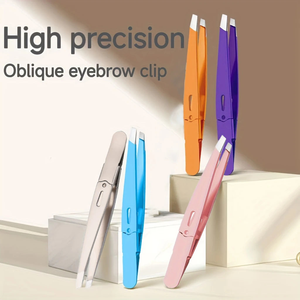 Colourful Precision Stainless Steel Tweezers For Eyebrow Hair Facial Hair Removal, Splinter, Blackhead Slant Tip Angle Tip Point