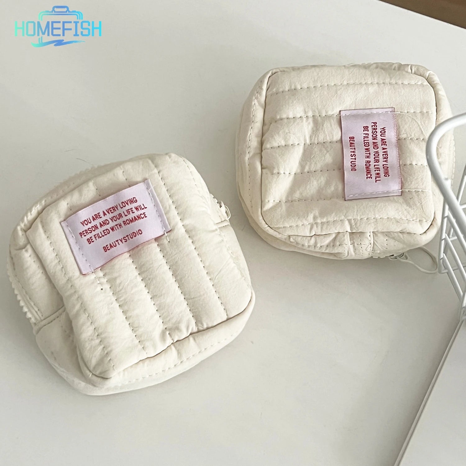 HOMEFISH Korean Square Small Makeup Bag Student Small Earphones Zero Wallet Girl Portable Lipstick Storage Bags