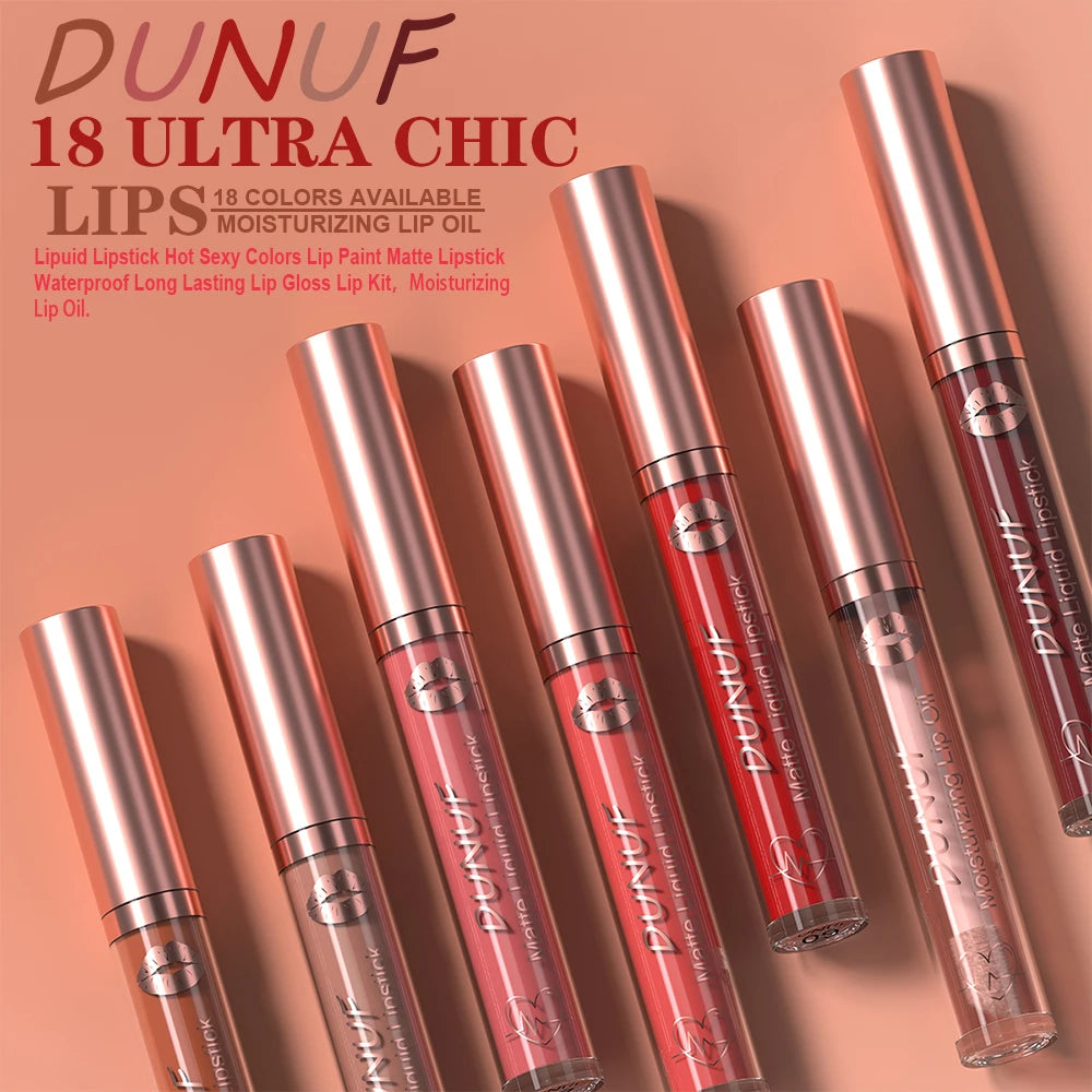 DUNUF Lip Gloss And Lip Oil Set 2-Piece Long-Lasting Waterproof Matte Moisturizing Non-Fading Lipstick Collection