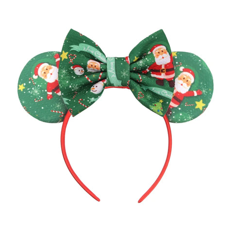 2023 Disney Christmas Mickey Ears Headband For Girls Sequins Bow Festivall Party Hairband DIY Hair Accessories