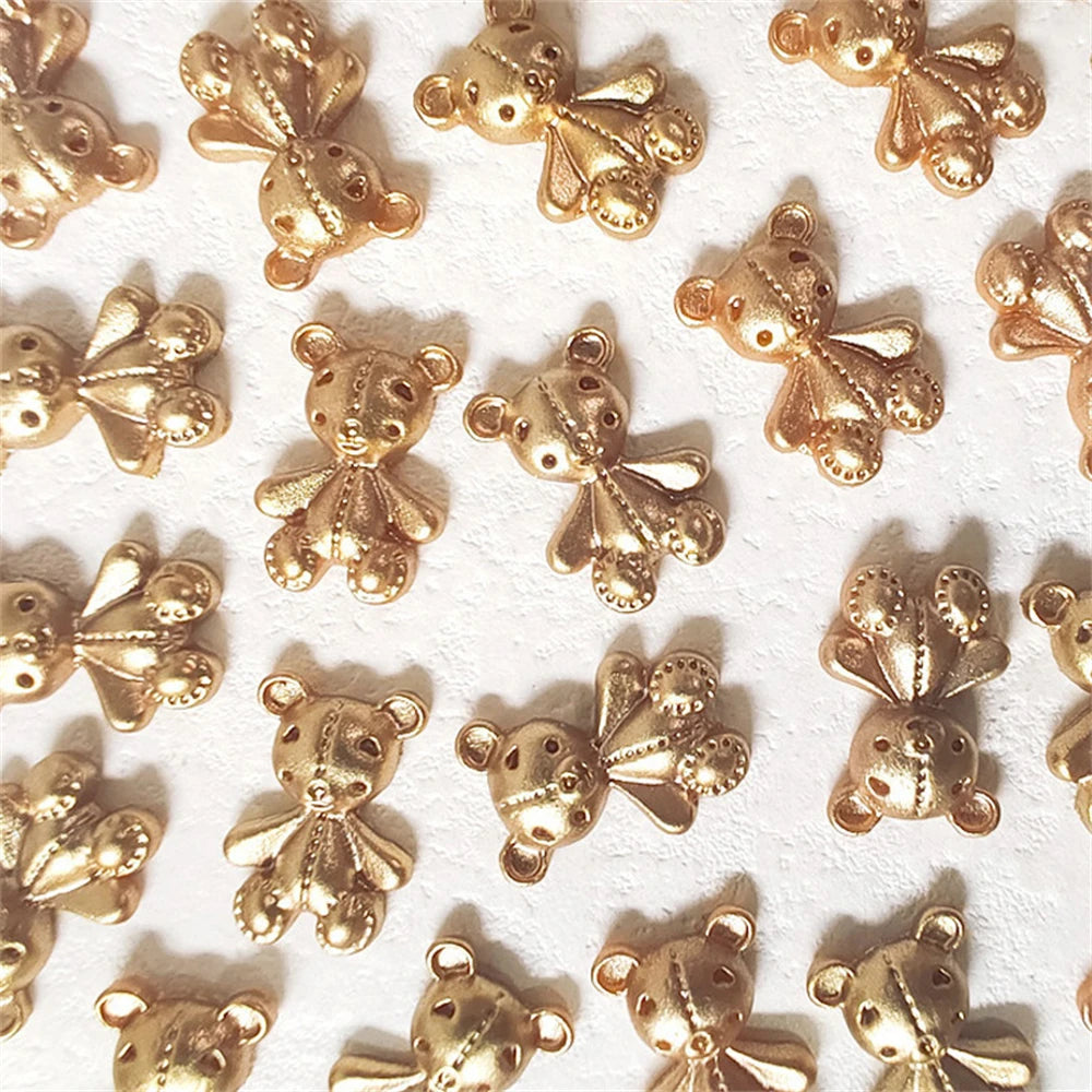 10Pcs Pink Gold Bear Nail Charms Japanese Cartoon Jewelry Nails Art Decoration 3D Rabbit Bear Manicure Accessories For Girl Lady