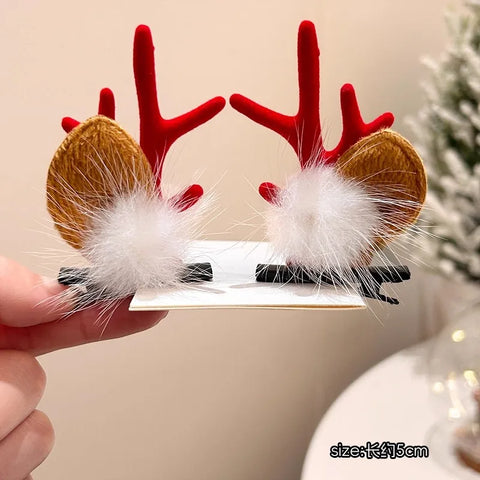 Christmas Hair Accessories 1Pair Cute Cartoon Antler Hair Clips For Women Girls Lovely Hair Ornament Hairpins Barrettes Hairgrip
