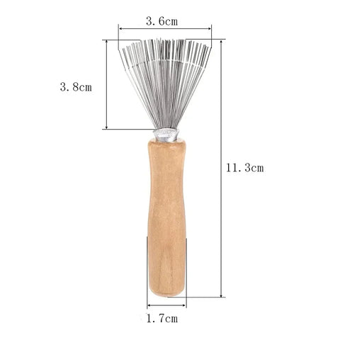 1pc Hair Brush Cleaner Mini Dirt Remover Home Travel Salon Rake with Metal Wire Portable Comb Brush Wooden Handle Cleaning Tools
