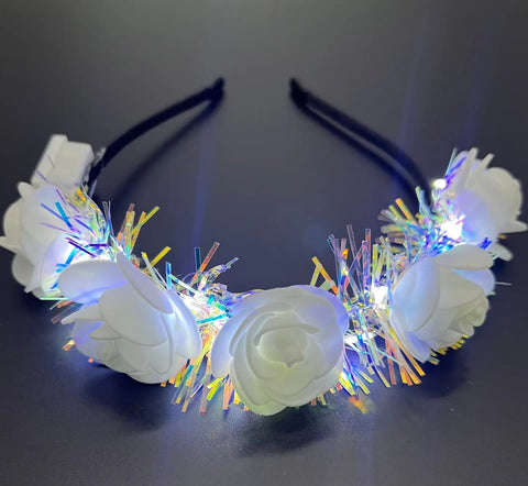 Luminous Rose Flower Headband LED Light up Wreath for Women Girl Bridal Wedding Party Hairband Christmas Valentine's Day Gifts