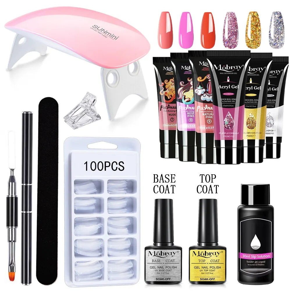 Poly Nail Gel Set 6W LED Lamp Full Manicure Set Vernis Semi Permanent Quick Extension Nail Kit Gel Set For Nails Tool Kit