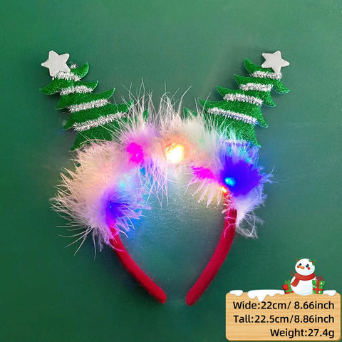 Christmas Hair Band Glowing Headband Xmas Tree Snowflake Hair Band Deer Horn Light Flashing Headwear Merry Christmas Gift