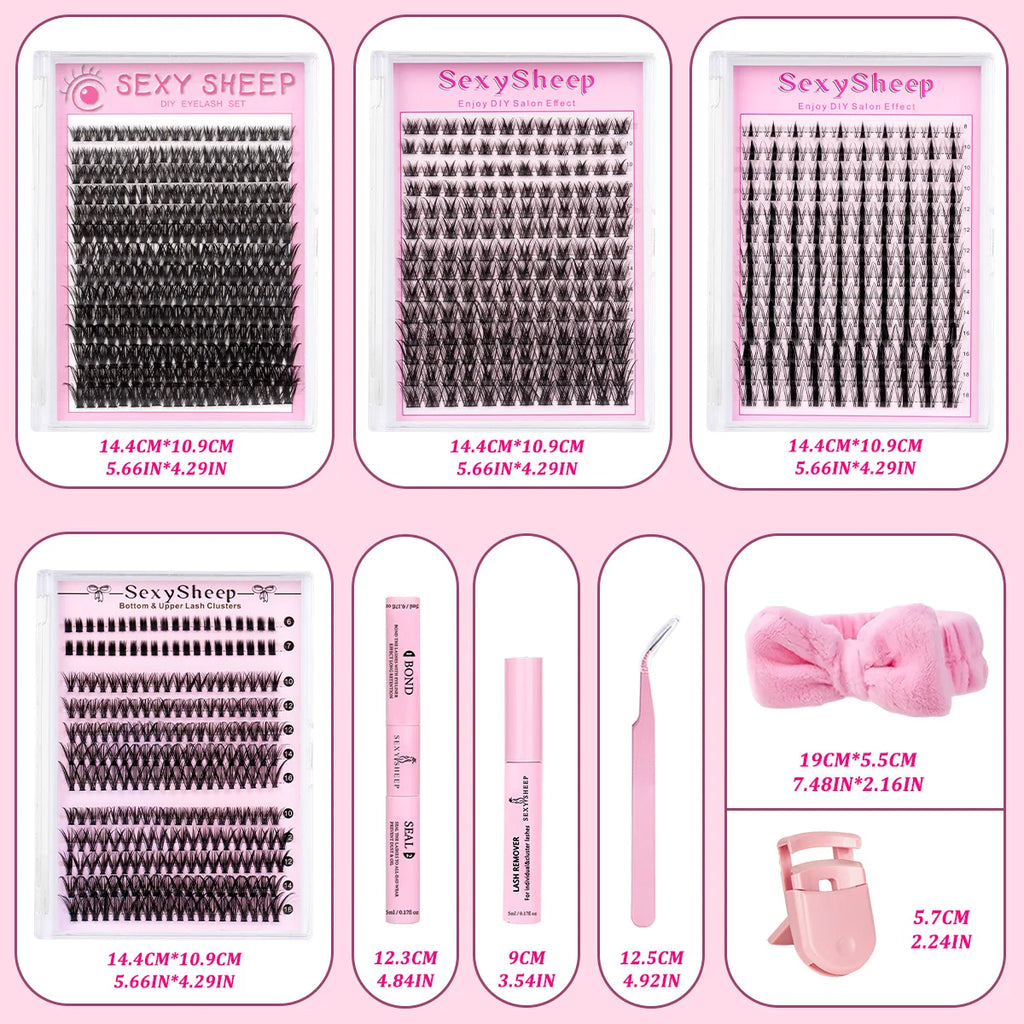 DIY Eyelash Extension Kit Natural Look Soft Eyelash Cluster Suitable for Daily Life with Lash Glue Tweezer for Use At-Home