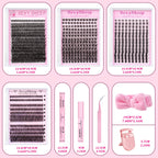 DIY Eyelash Extension Kit Natural Look Soft Eyelash Cluster Suitable for Daily Life with Lash Glue Tweezer for Use At-Home