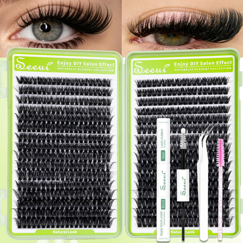 SEEUI DIY Cluster Lashes Kit Individual Lashes 3D Faux Mink Lashes Wispy Eyelash Extension Kit with Bond&Seal Lash Tweezer