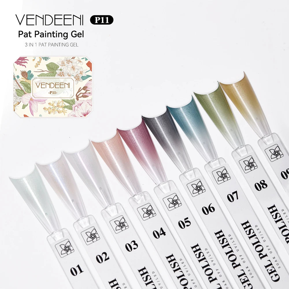 Vendeeni 9 Colors Patting Painting Gel Nail Polish Blooming Transfer Design UV LED Soak Off Gel Varnish Gradient Pat Gel Palette