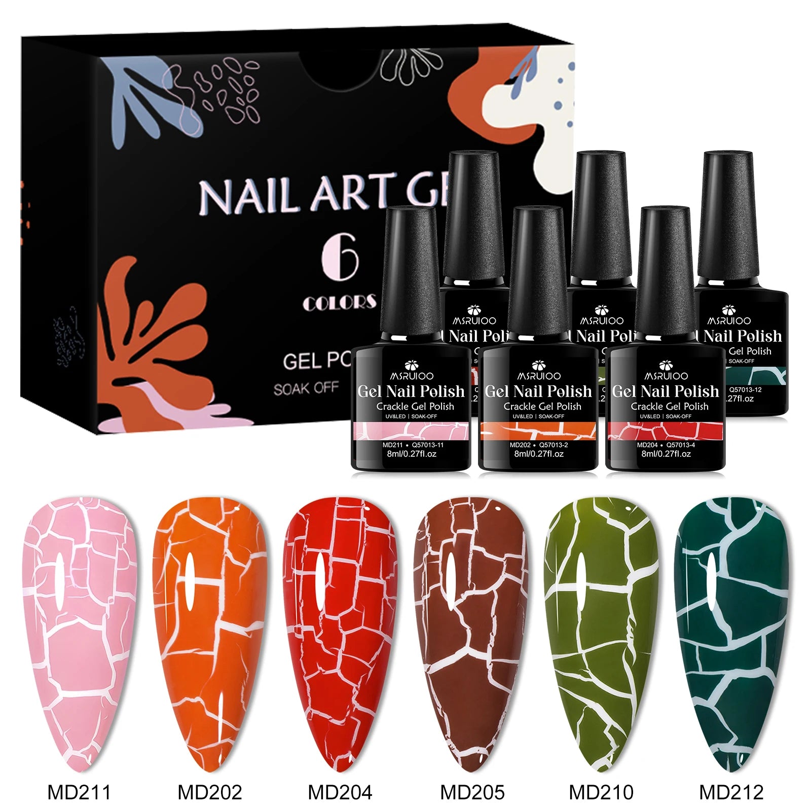 6pc Crackle Gel Nail Polish Set Quick Dry Nail Supplies Varnishes Hybrid Semi Permanent Soak Off Manicure for Nails Design