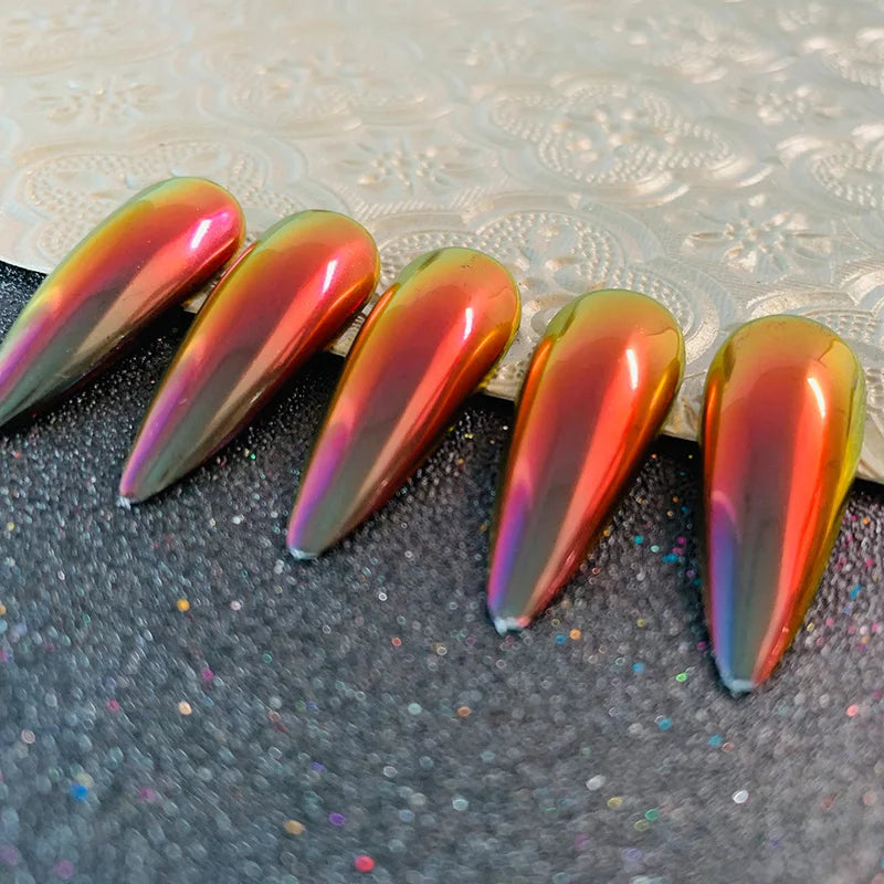 HNDO Red-Black Gradient Colors Nail Mirror Chrome Powder Glitter Chameleon Professional Manicure Pigment Dust TE31