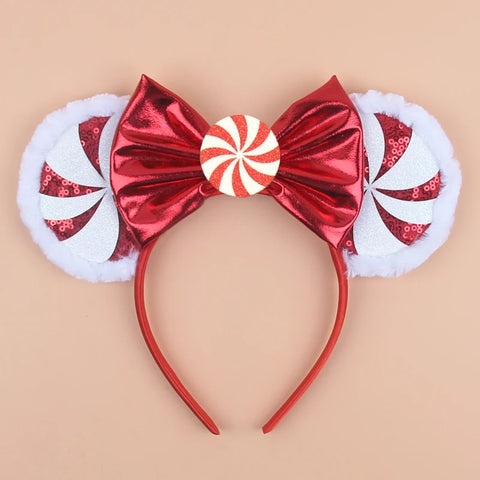 2023 Disney Christmas Mickey Ears Headband For Girls Sequins Bow Festivall Party Hairband DIY Hair Accessories