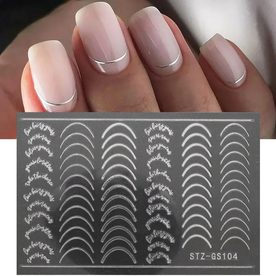 3pcs/set 3D Simple Lines Nail Stickers Rose Gold Metal Stripe Letters Decals Curve Gel Nails Art Sliders Polish Manicure Decor