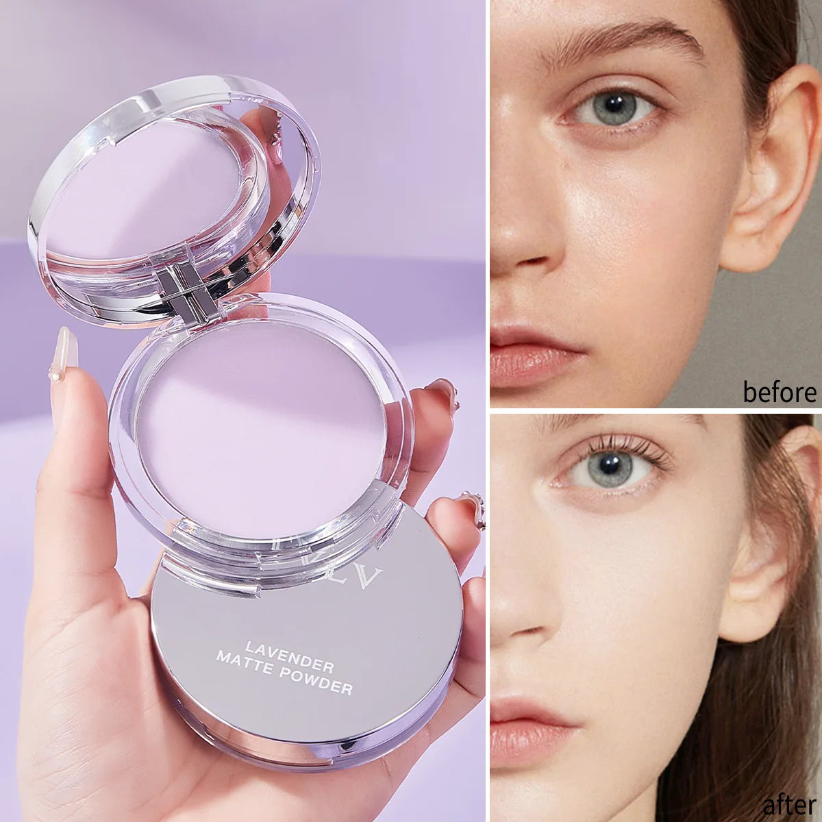 Lavender Pressed Powder Matte Powder Lasting Oil Control Full Coverage Face Compact Setting Powder Makeup Foundation Cosmetics