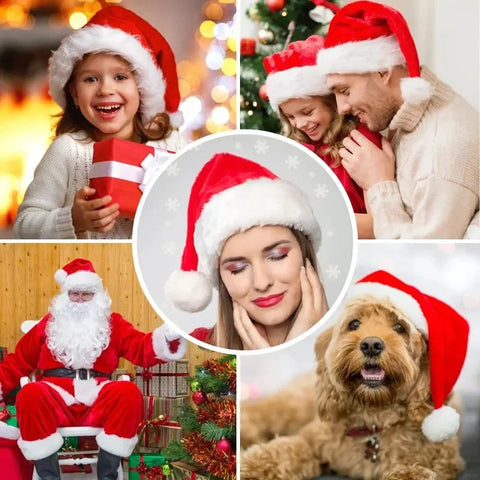 6/1PCS Plush Christmas Hat for Adults Kids Soft Velvet Thickened Santa Claus Caps Xmas New Year Hats Festival Party Decor Gifts