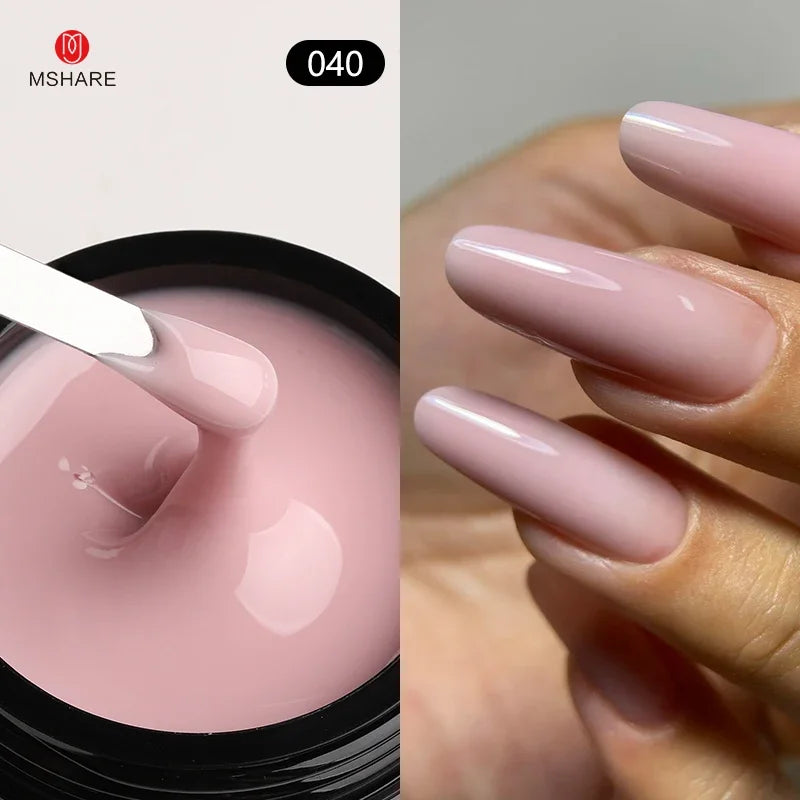 MSHARE 50ml Natural Nails Gel Builder Nalil Tpo Free Self Leveling Gel for Nail Extension Construction Pink Shade UV Led Gel