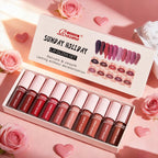 10 Color Mouth Red Lip Glaze Makeup Set, Exquisite, Practical, Portable Lipgloss Lipstick Set Valentine's Day gift