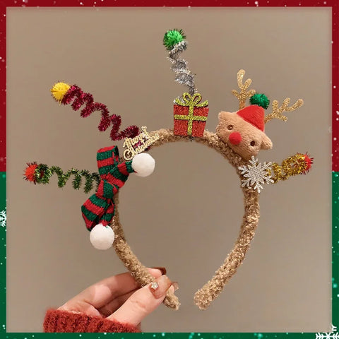 Christmas Decoration Christmas Headband Santa Reindeer Antlers Headband Red Bowknot Party Dress Up Plush Bow Red Hair Band