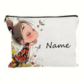 Custom Name Vintage Cute Girl Pattern Makeup Bag Handbag Toiletry Bag Pencil Case Holiday Gift Cosmetic Bag
