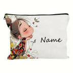 Custom Name Vintage Cute Girl Pattern Makeup Bag Handbag Toiletry Bag Pencil Case Holiday Gift Cosmetic Bag