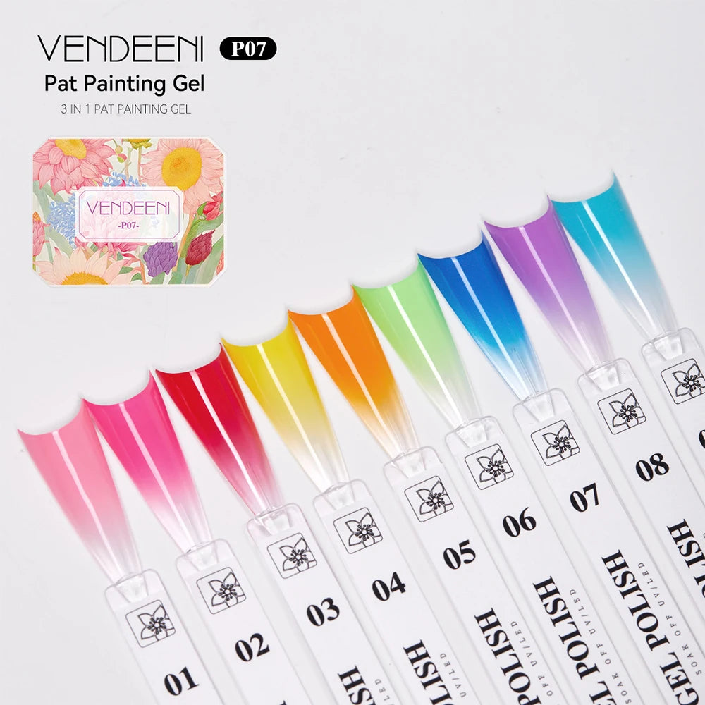 Vendeeni 9 Colors Patting Painting Gel Nail Polish Blooming Transfer Design UV LED Soak Off Gel Varnish Gradient Pat Gel Palette