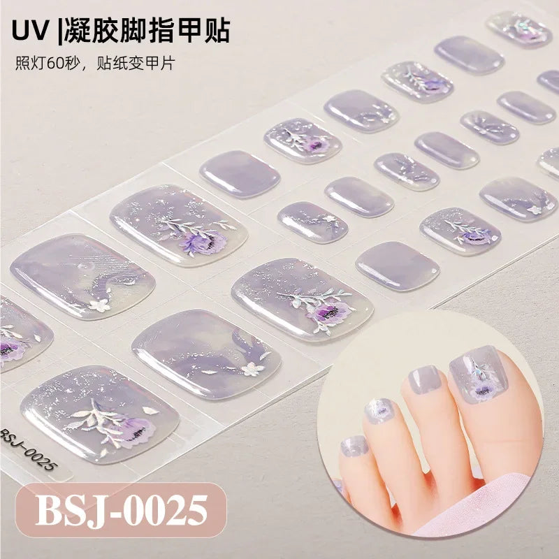 26Tips French Leopard Print UV Gel Toenail Sticker Bronzing Dye Gradient Cross-border Semi Baked Gel Nail Sticker UV Lamp Needed